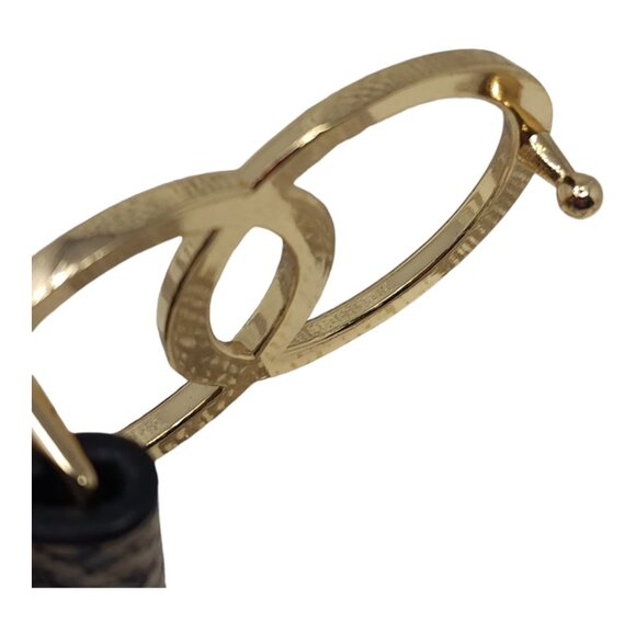 Snake Skin Print Gold Double Ring Buckle Faux Leather Belt 42" Long x 1 1/8" - Picture 9 of 13